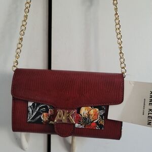 Anne Klein Red Floral Accent Chain Crossbody Bag